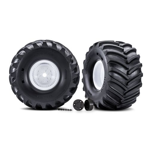 Traxxas Tires & wheels, assembled, glued (white wheels, center caps, Terra Groove dual profile tires) (left & right) - TRA7689