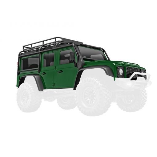 Traxxas Body, Land Rover Defender, complete, green (includes grille, side mirrors, door handles, fender flares, fuel canisters, jack, spare tire mount, & clipless mounting) - TRA9712